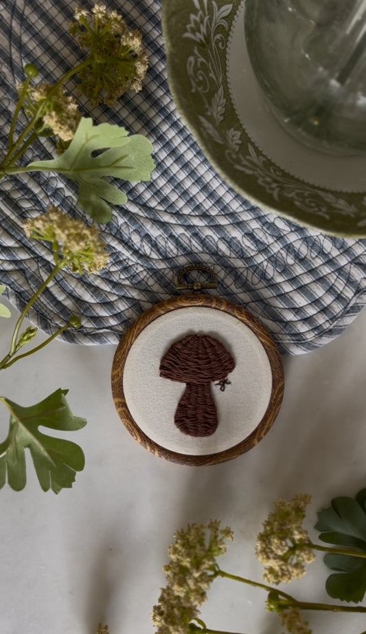 Dark Brown Wicker Mushroom Embroidery Magnet