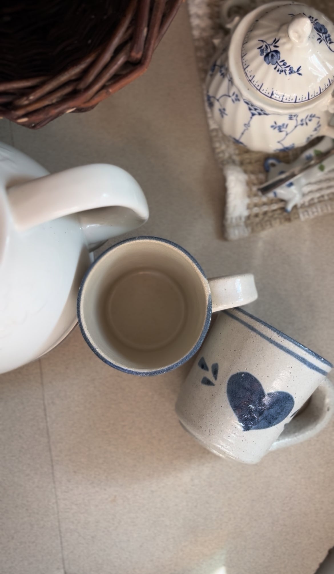 Set of 2 Blue Pottery Mugs with Hearts