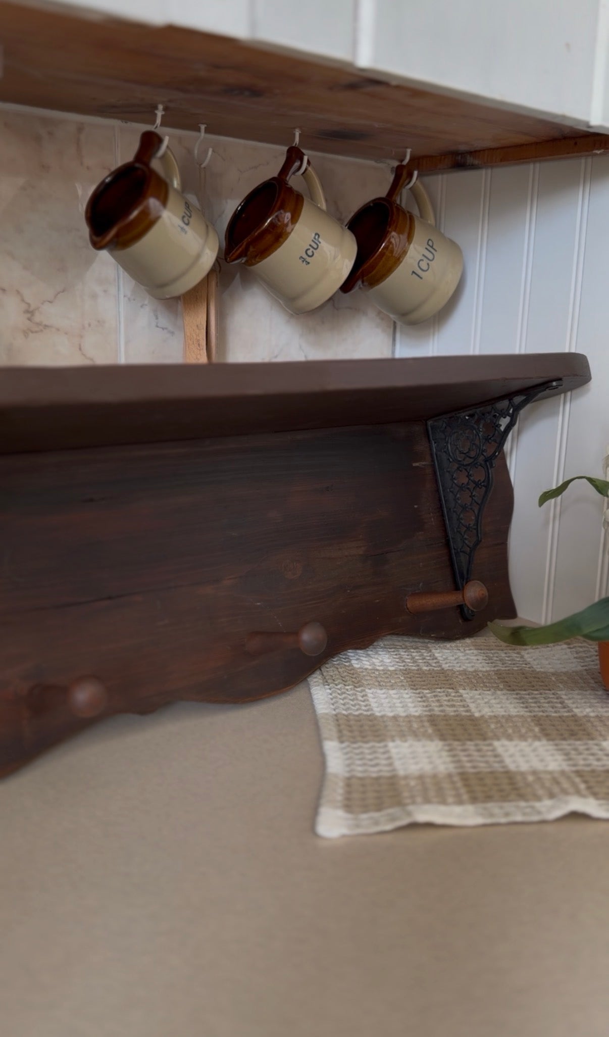 Wooden Shelf with Wrought Iron Corbels and Pegs