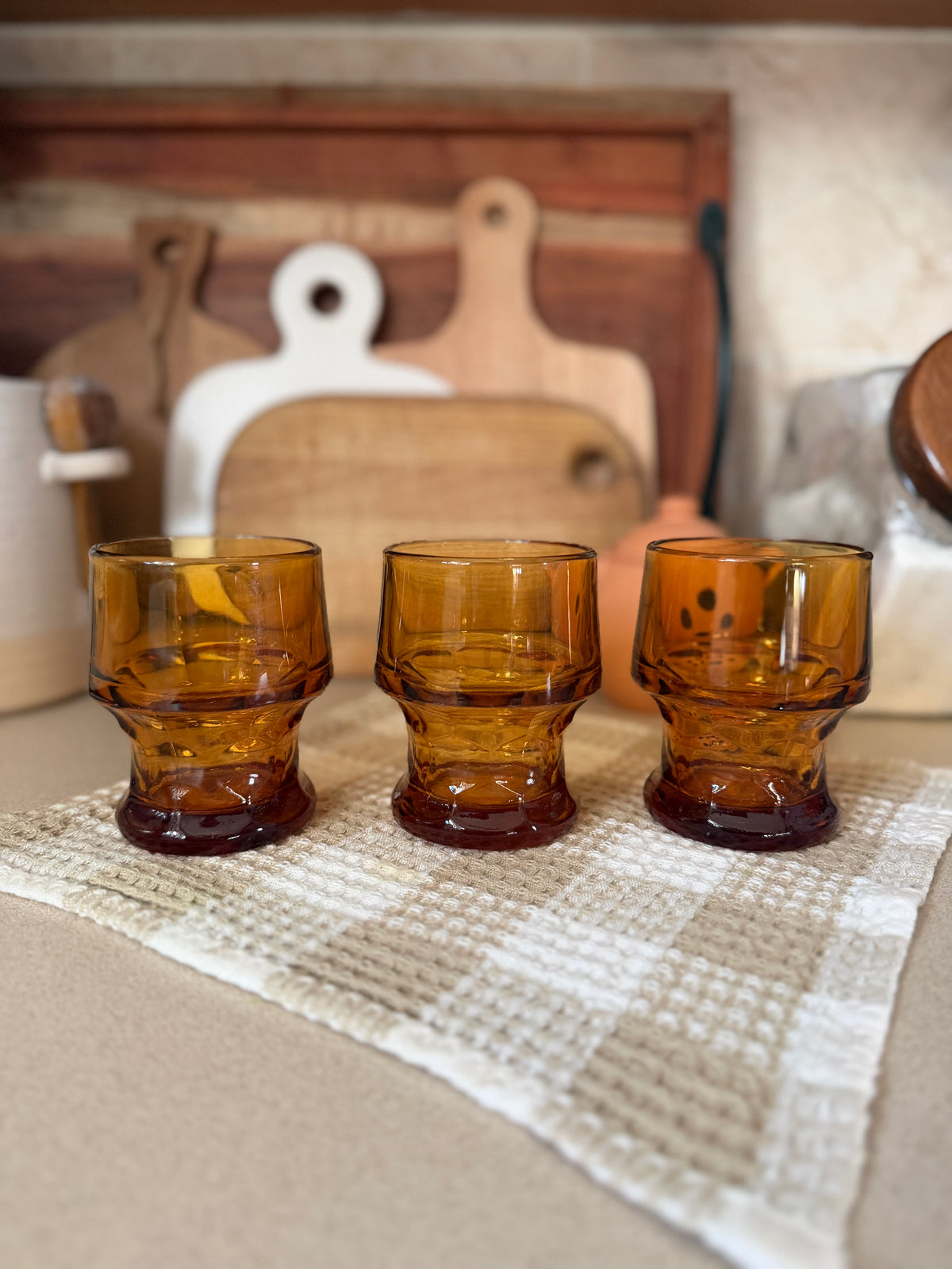 Set of 3 Vintage Libbey Georgian Amber Glasses