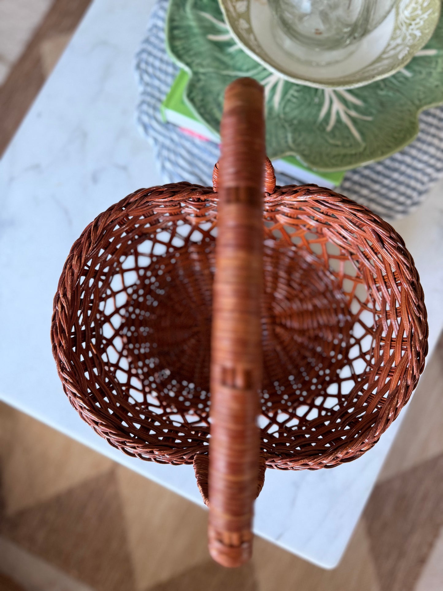 Medium Dark Brown Wicker Basket with Handle (flowers not included)