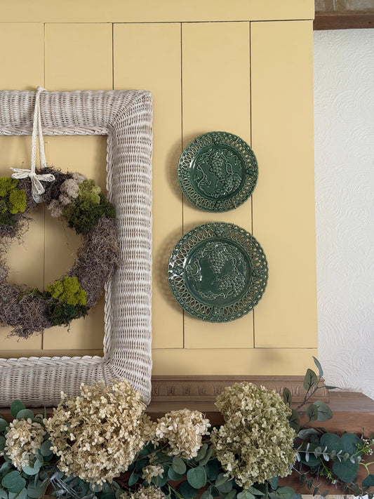 Set of 2 Vintage Hosley Potteries Green Ceramic Decorative Plates