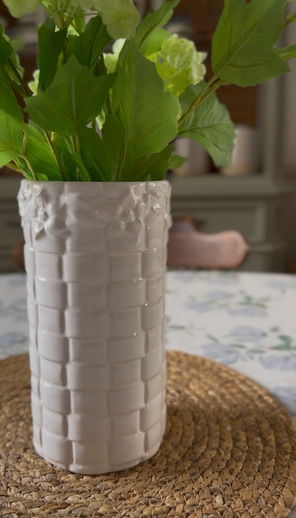 White Basket Weave Vase made in Portugal