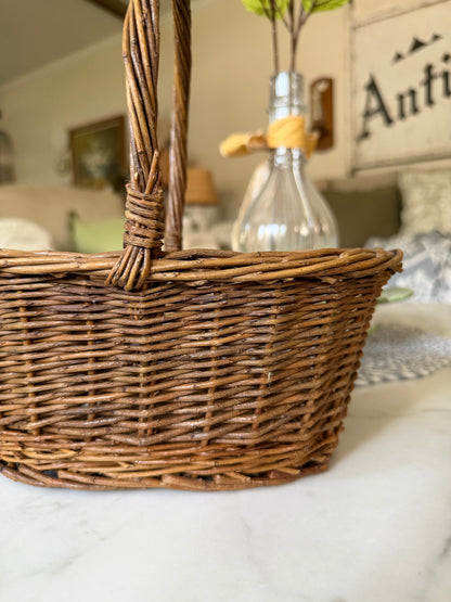 Small Handwoven Twig Basket with Handle (flowers not included)