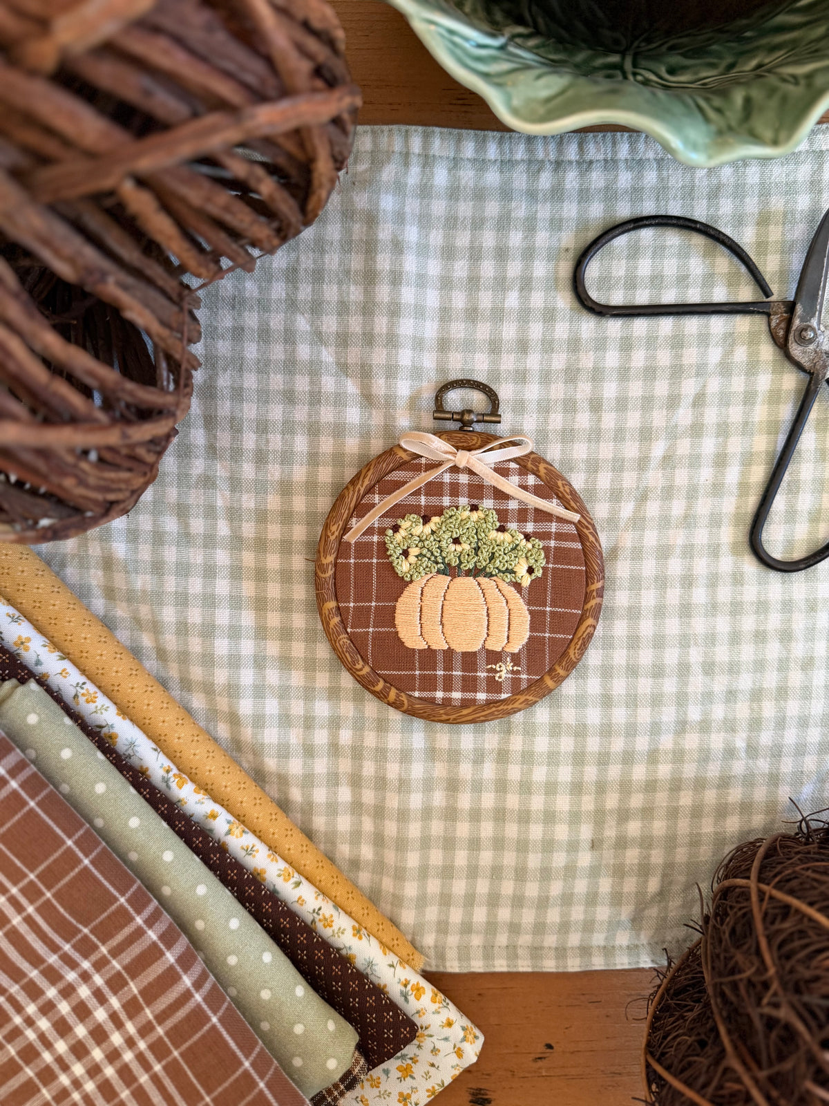 Pumpkin filled with Fall Flowers Embroidery Magnet