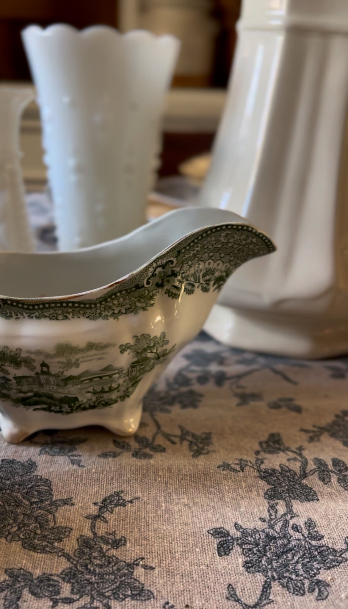 Ridgways England Grecian Green Ironstone Gravy Boat
