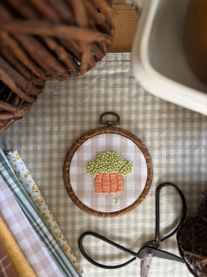 Pumpkin filled with Hydrangeas on Gingham Fabric Embroidery Magnet