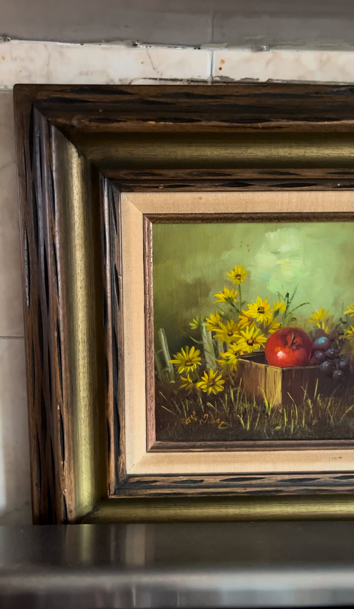 Original Fruit Still Life Signed Oil Painting in Wooden Painted Frame