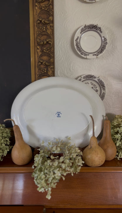 Soho Pottery Blue Transferware Platter with Gold Triming made in England