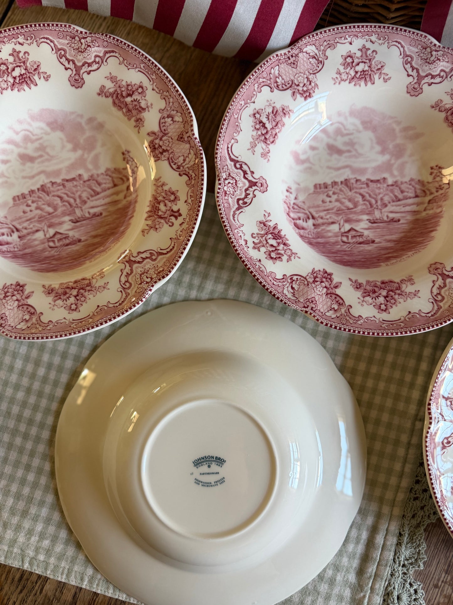 Red Floral Windsor in 1792 Johnson Bros Bowls made in England (3 left)