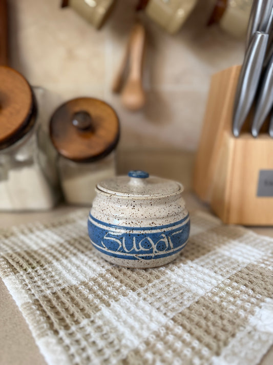 Pottery Blue Striped Sugar Dish
