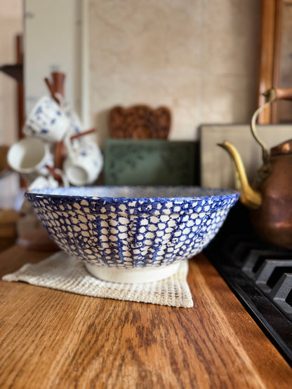 Ceramic Bowl with Blue Sponge Design made in Italy