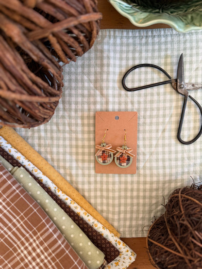 Maple Leaf on Brown Flannel Fabric Embroidery Earrings