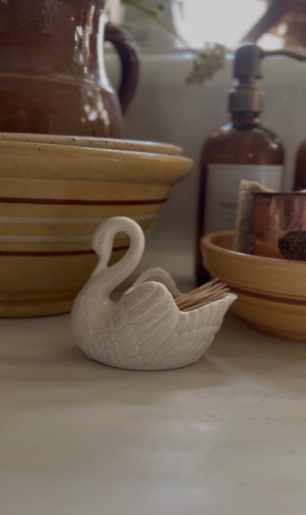 Mini White Ceramic Swan Planter