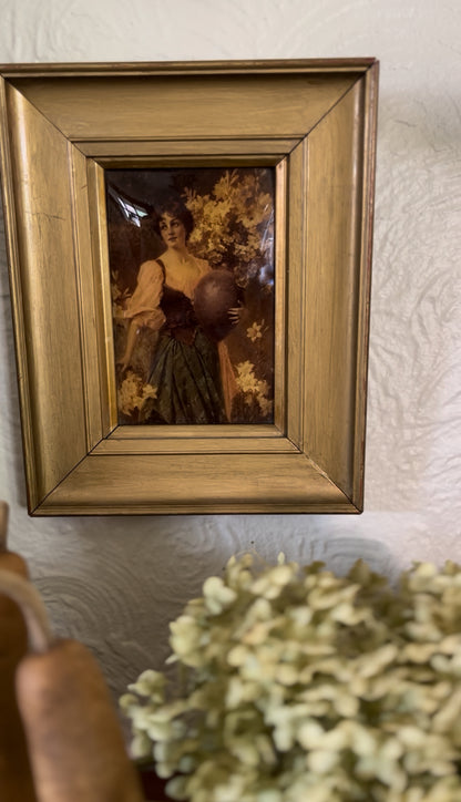 L Rudolph Rochefort Restored Portrait of Woman Holding Vase of Flowers in a Gold-painted Wooden Frame