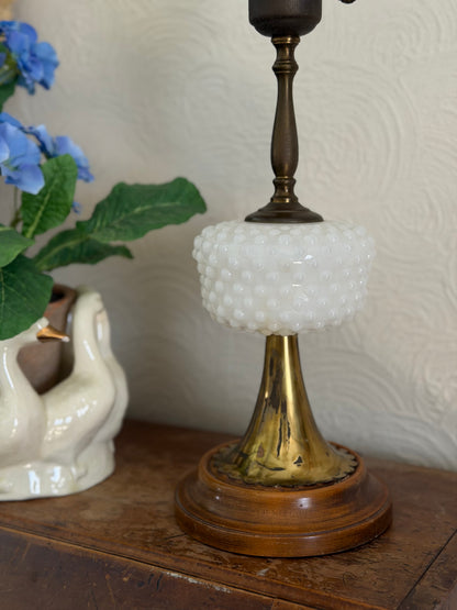 Vintage Brass, Wood, and Milk-glass Lamp