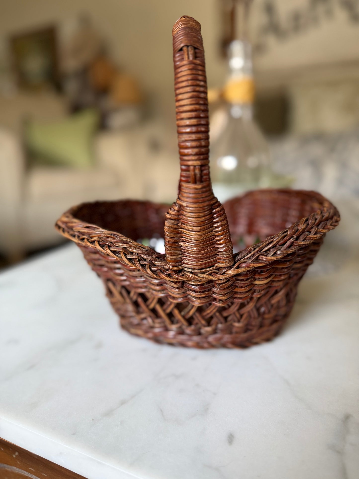 Small Dark Brown Wicker Basket with Handle (flowers not included)