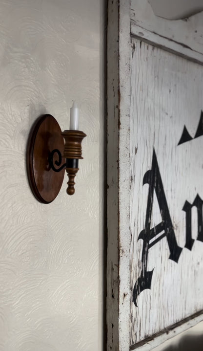 Set of Two Wood and Black Metal Sconces (*candle not included)