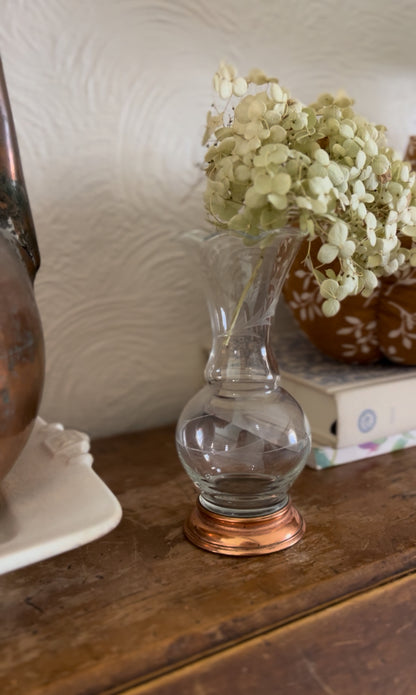 Etched Glass Bud Vase with Copper Bottom