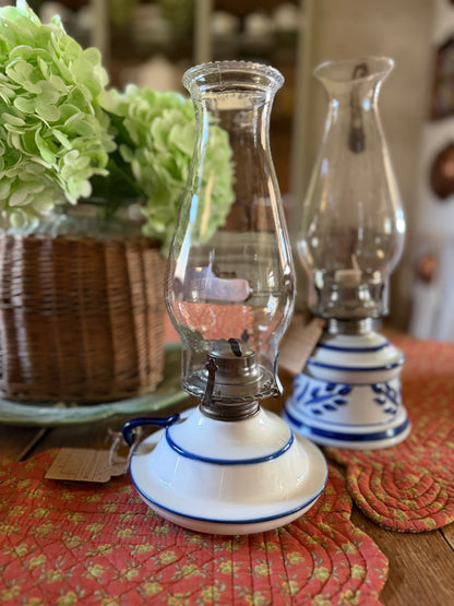 Blue and White Pottery Oil Lamps Made in the USA (sold separately)