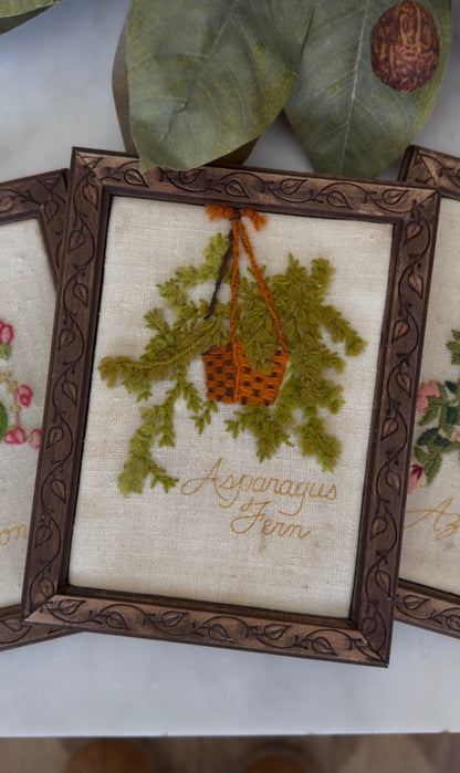 Embroidered Hanging Baskets in Handmade Wooden Frames