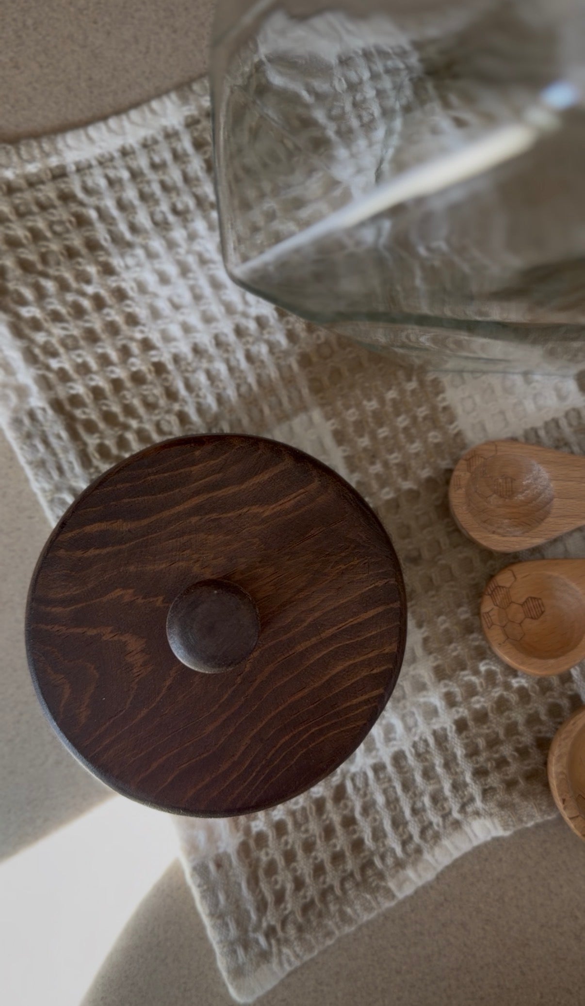 Large Glass Hexagon Canister with Wooden Lid