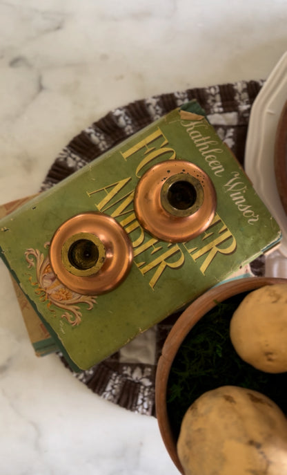 Set of 2 Brass and Copper Candle Holders