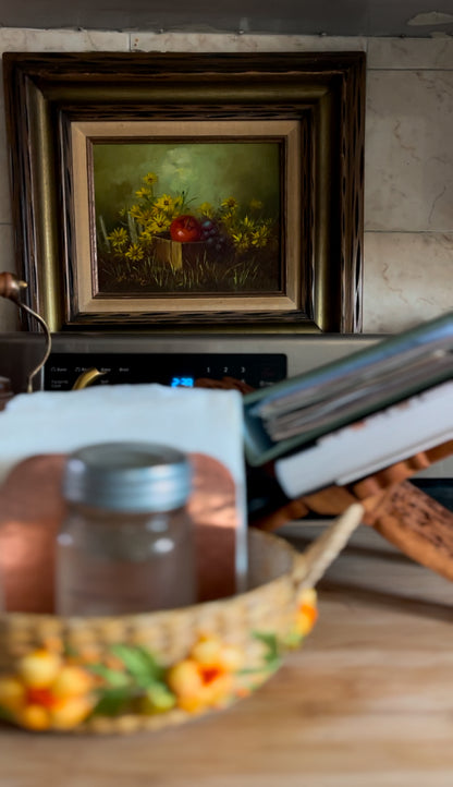 Original Fruit Still Life Signed Oil Painting in Wooden Painted Frame