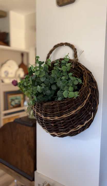 Large Two-Toned Woven Stick Hanging Basket (greenery included)