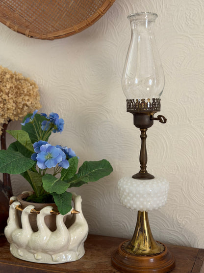 Vintage Brass, Wood, and Milk-glass Lamp