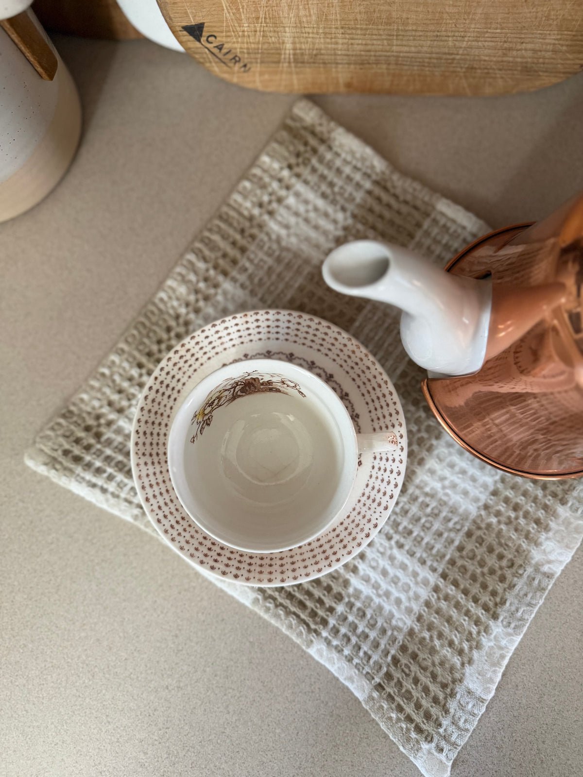 Brown Floral Teacup and Saucer set made in Japan