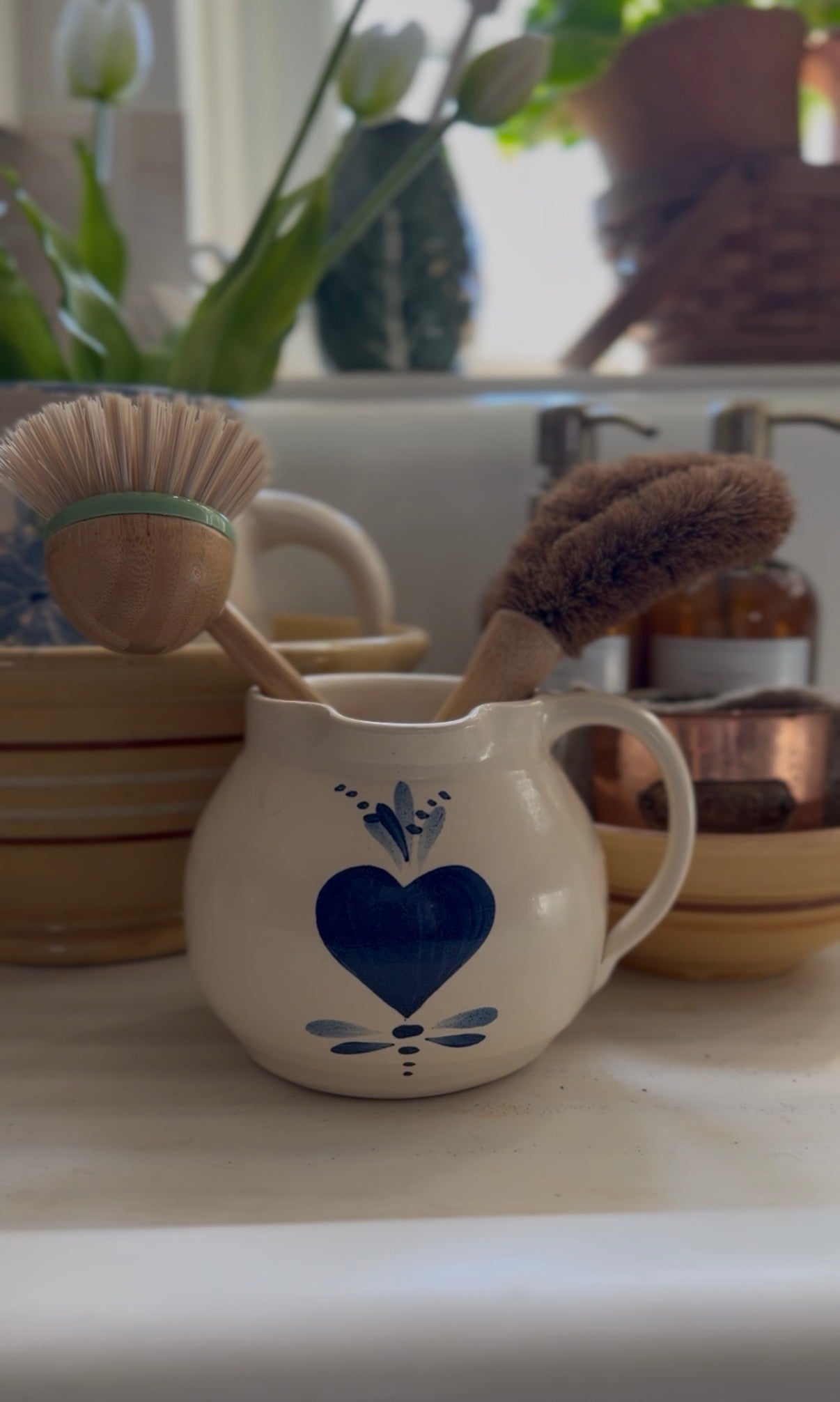 East Texas Pottery Pitcher with Blue Heart Design