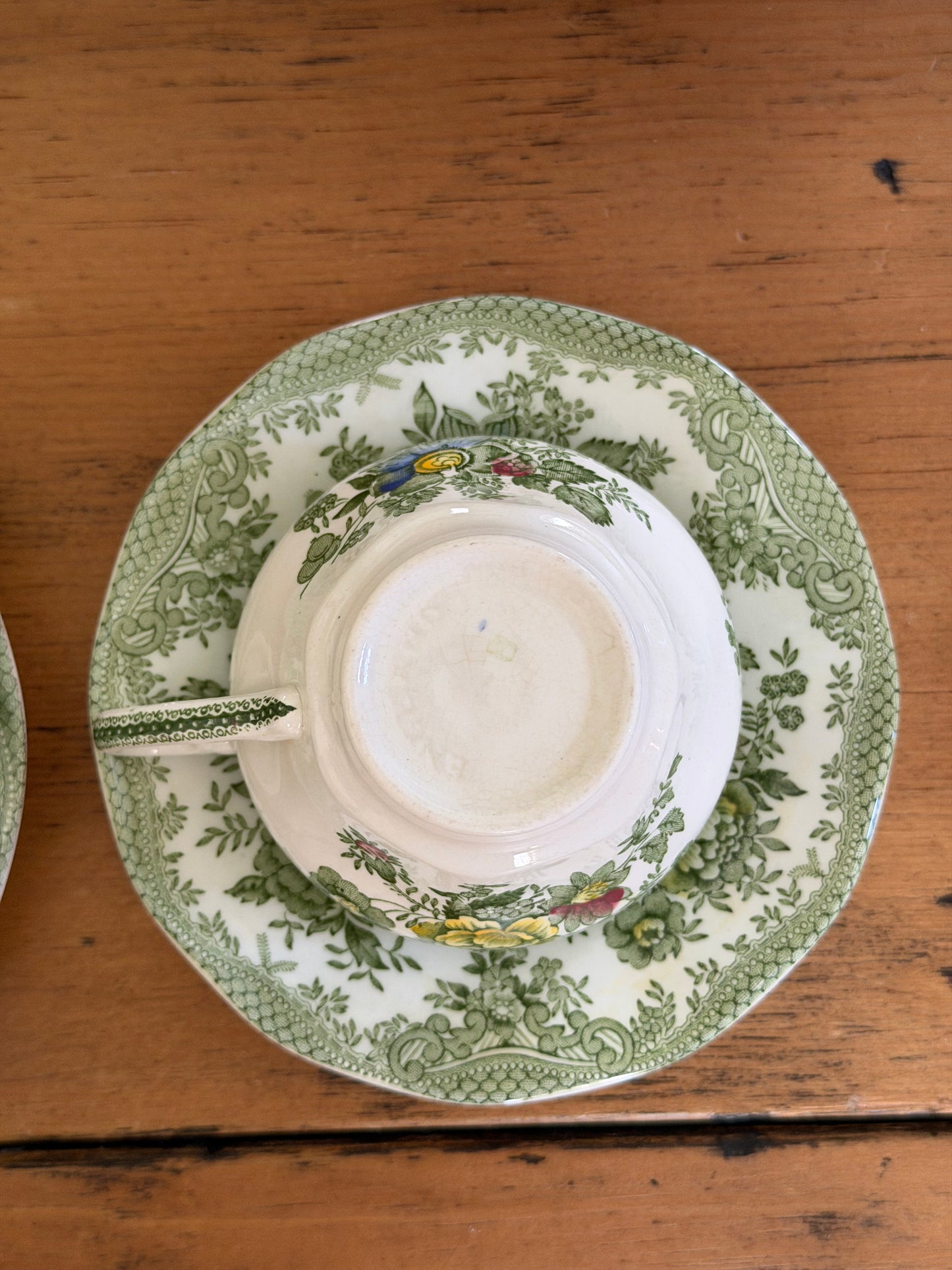 Set of 4 Enoch Wedgwood Green Floral Teacups and Saucers