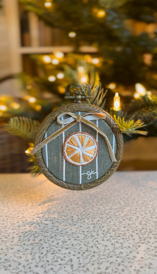 Small Dried Orange Green Striped Embroidery Ornament