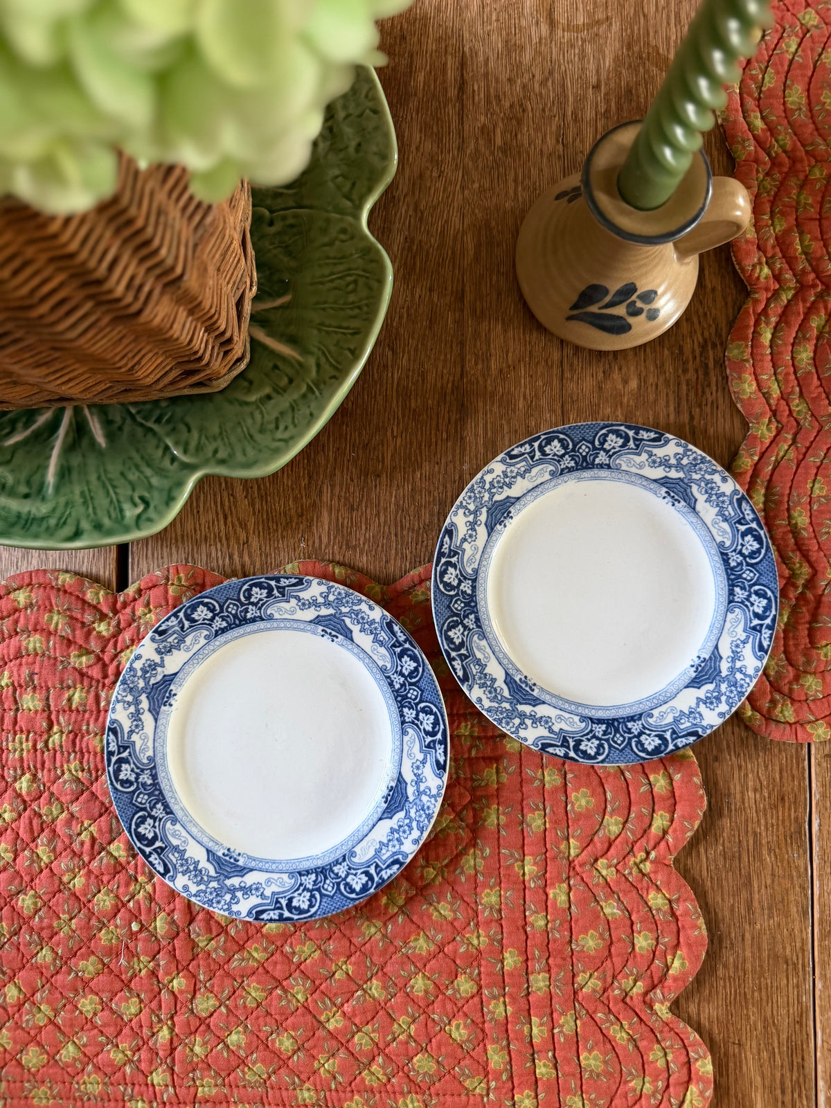 Set of 2 Blue and White Dessert Plates made in England