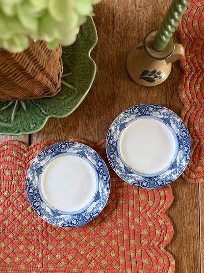 Set of 2 Blue and White Dessert Plates made in England