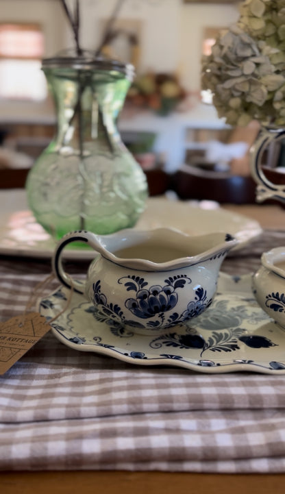 Delft Holland Teapot, Sugar Dish, Creamer, and Tray Set