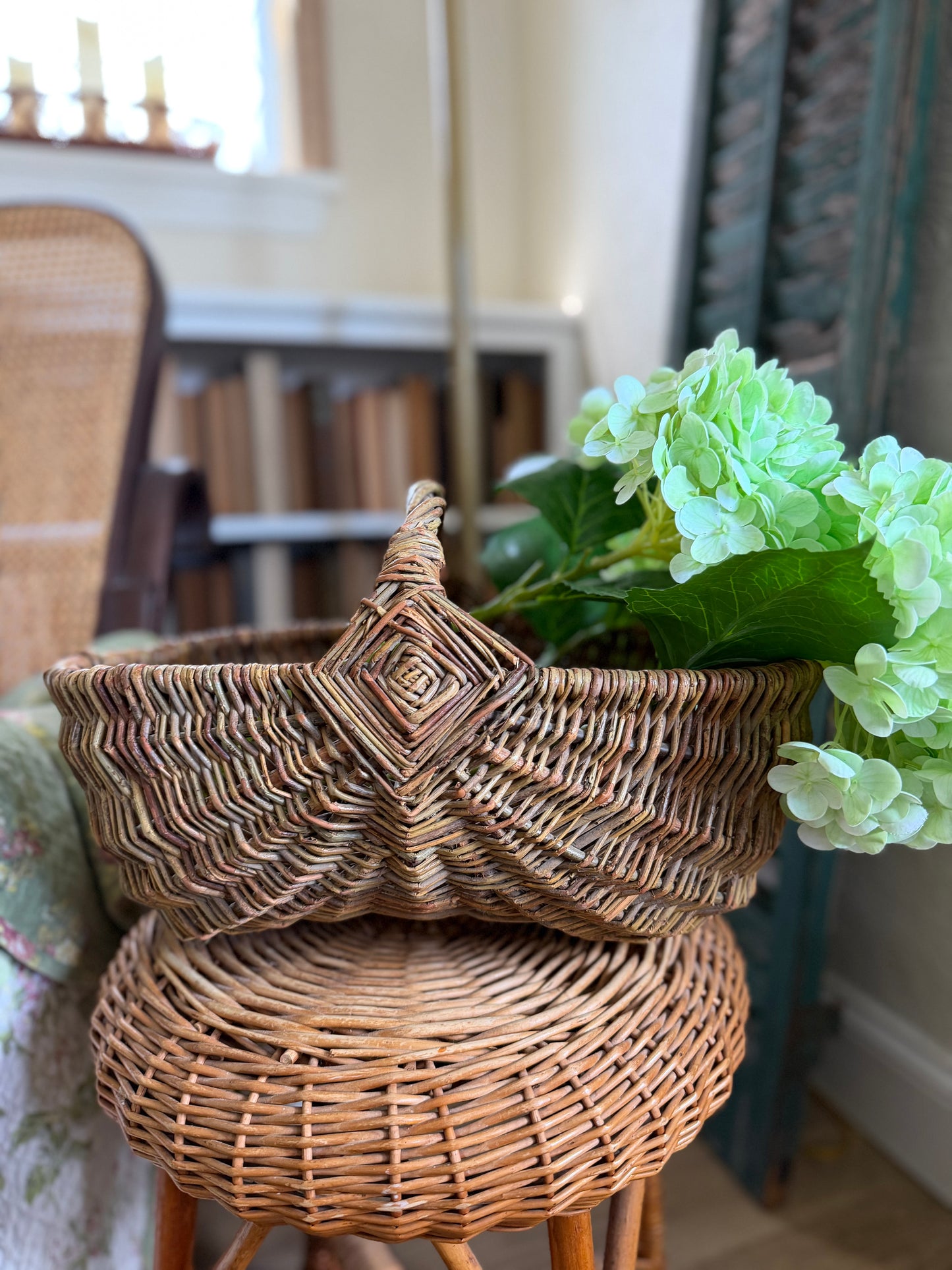 Hand-Woven Willow Buttocks Gathering Basket (flowers not included)
