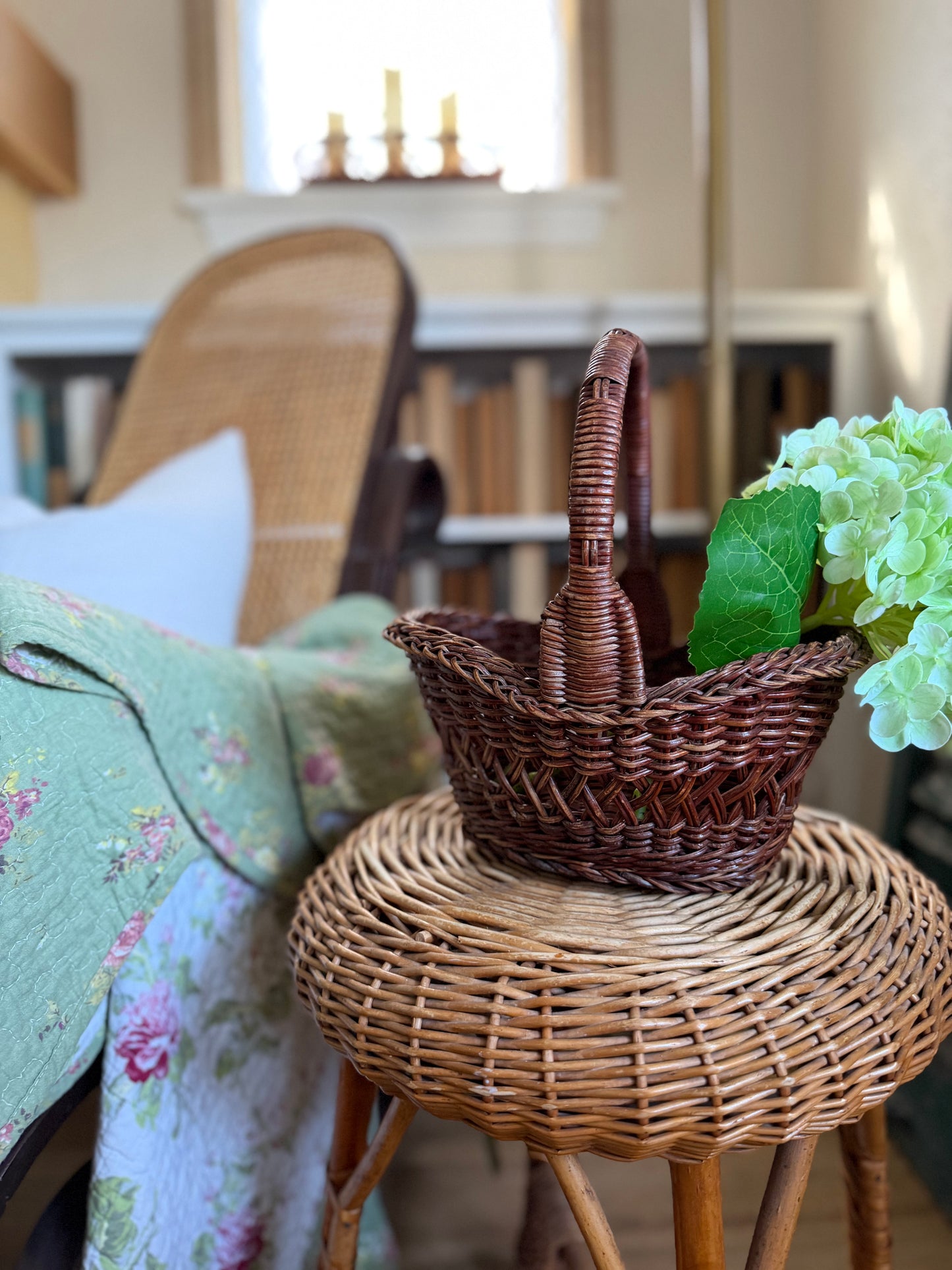 Small Dark Brown Wicker Basket with Handle (flowers not included)