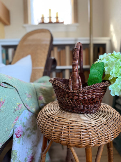 Small Dark Brown Wicker Basket with Handle (flowers not included)