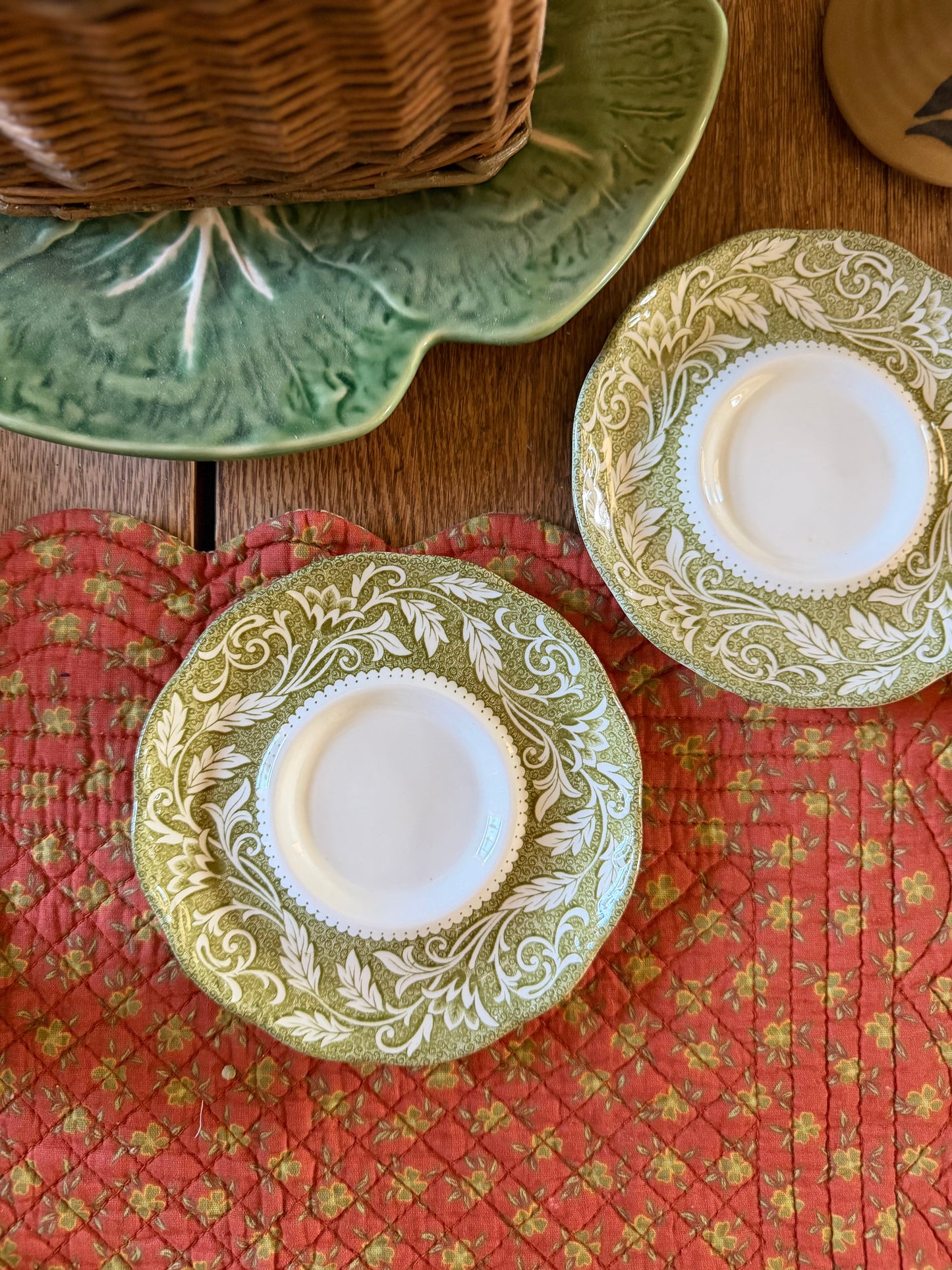 Set of 3 Green Floral J&G Meakin England Saucers