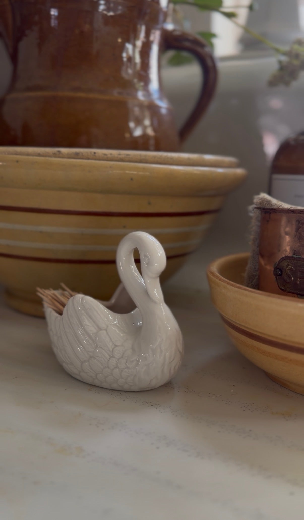 Mini White Ceramic Swan Planter