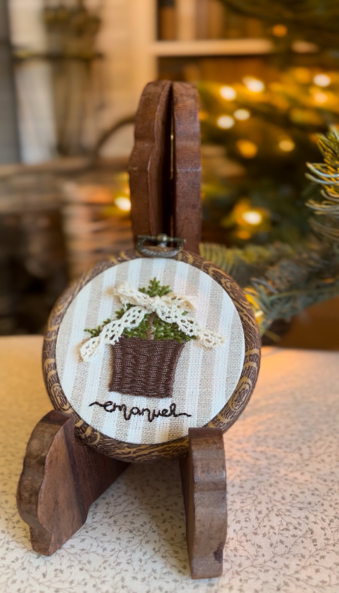 Small Emanuel Tree Basket Embroidery Magnet