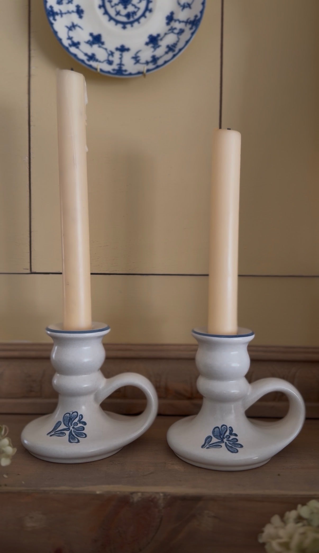Pfaltzgraff Blue Flower Ceramic Candle Holders - set of 2 (candles not included)