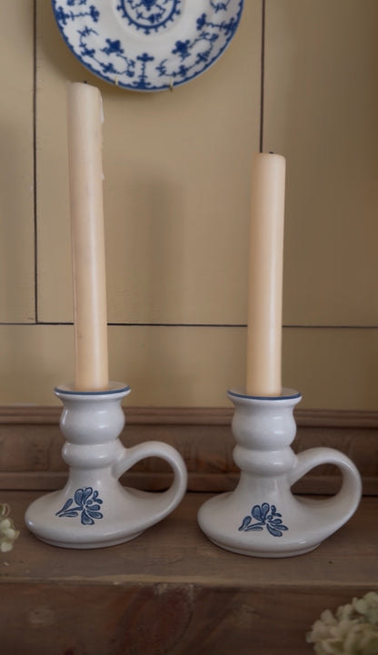 Pfaltzgraff Blue Flower Ceramic Candle Holders - set of 2 (candles not included)