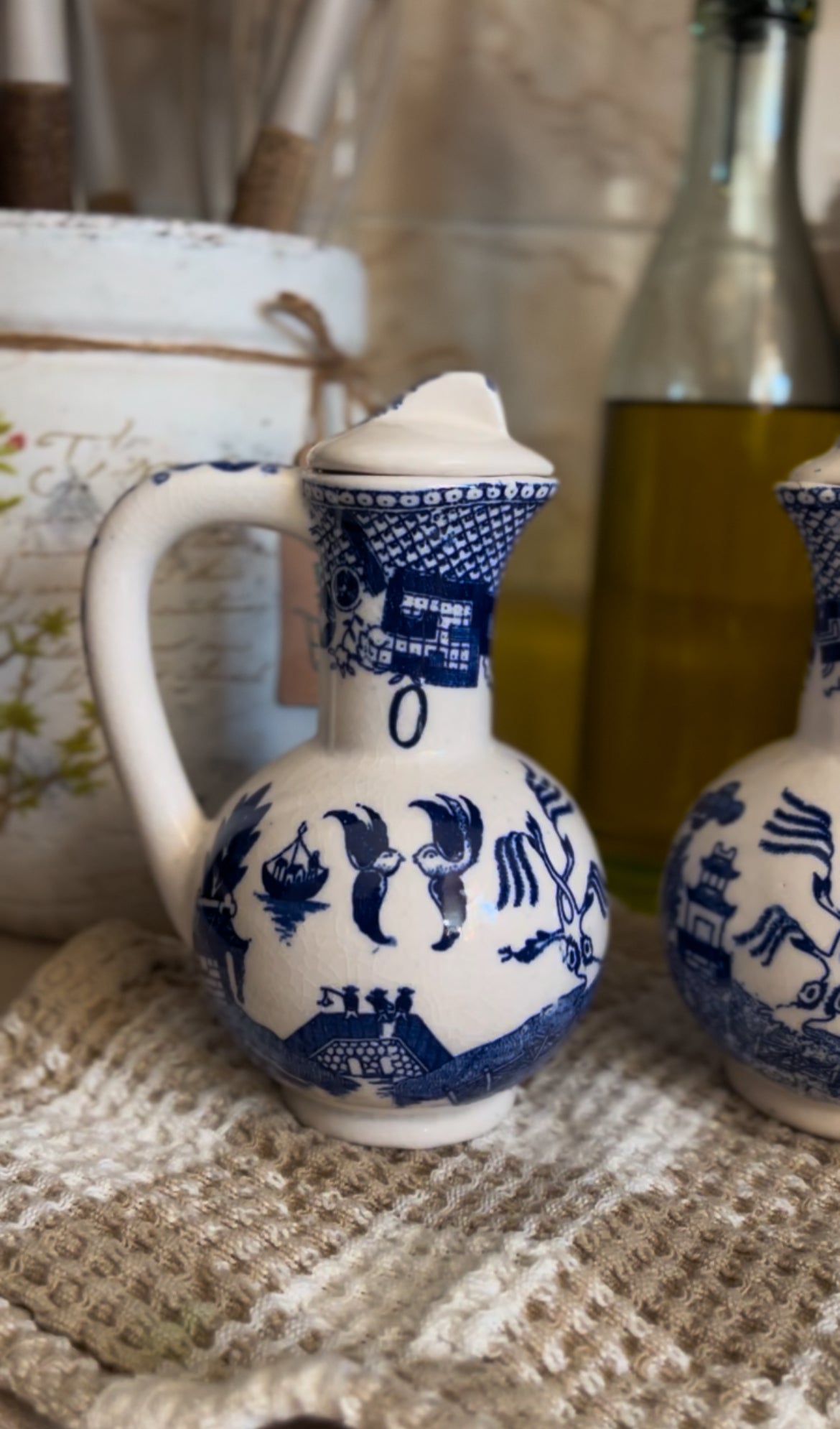 Blue Willow Oil and Vinegar Cruets