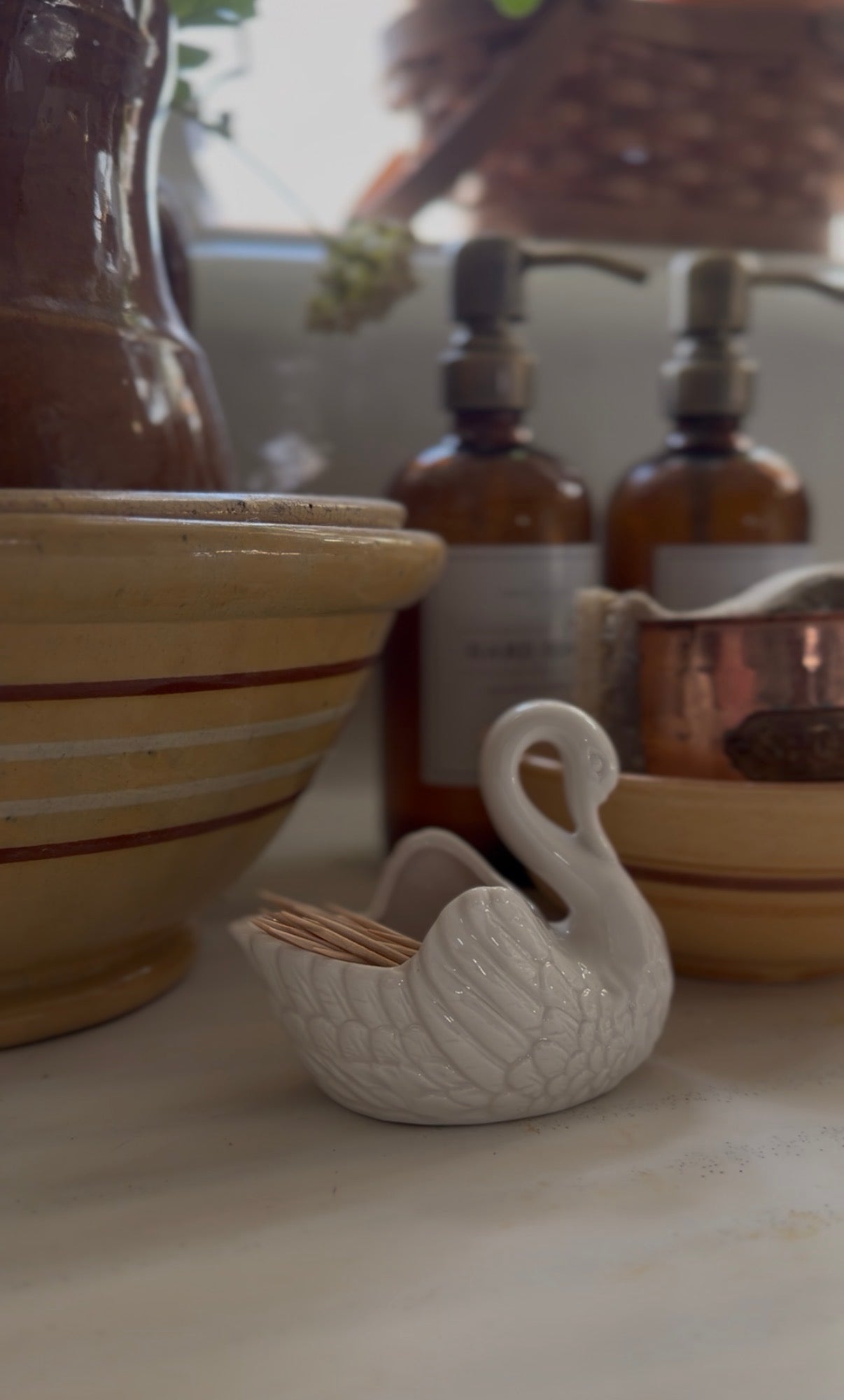 Mini White Ceramic Swan Planter