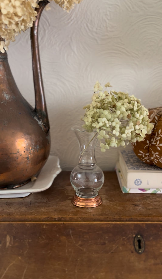 Etched Glass Bud Vase with Copper Bottom
