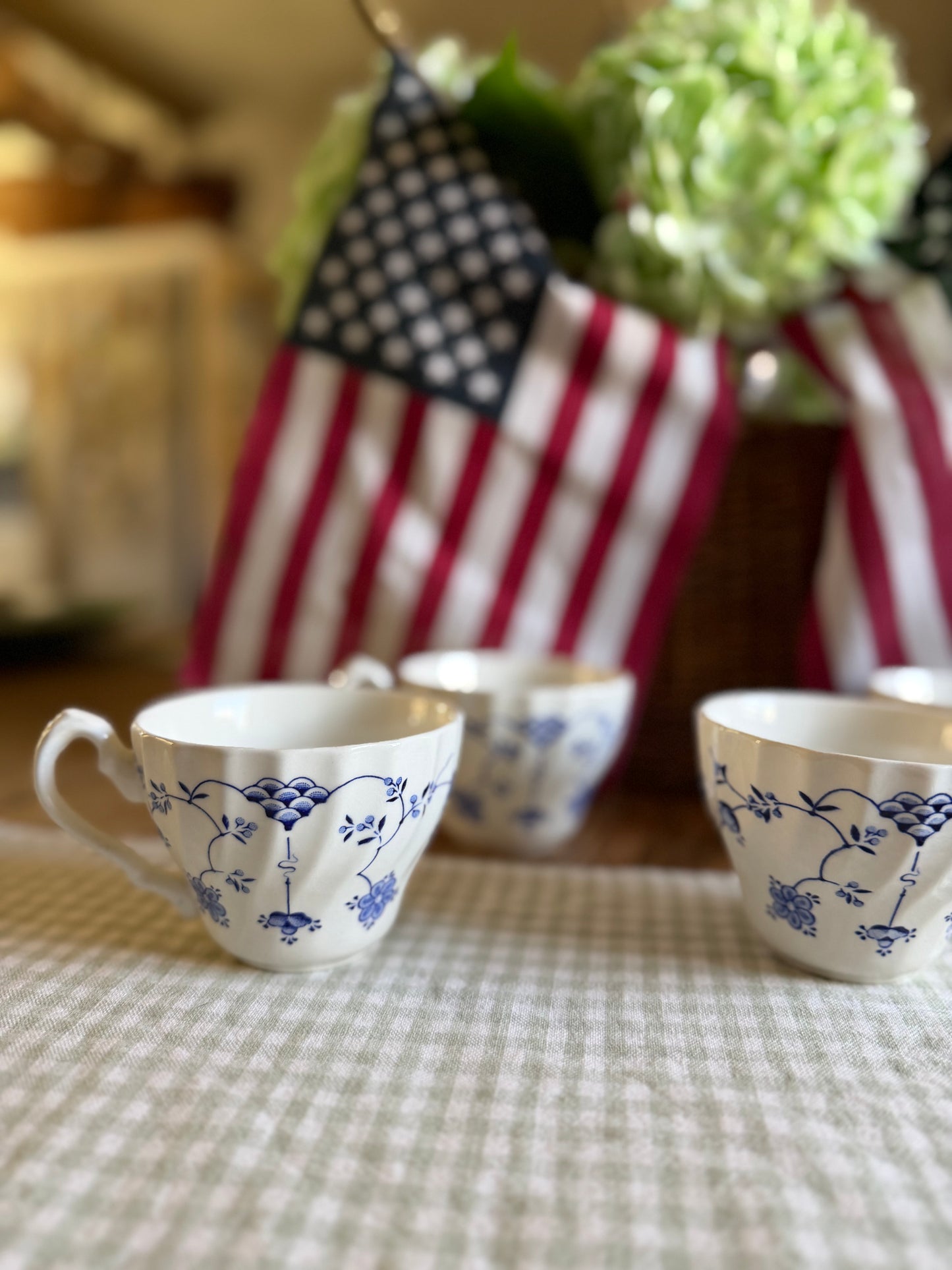 Set of 4 Blue Floral Myott Finlandia Teacups made in England