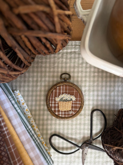 Mum on Rust-Colored Striped Fabric Mini Embroidery Magnet